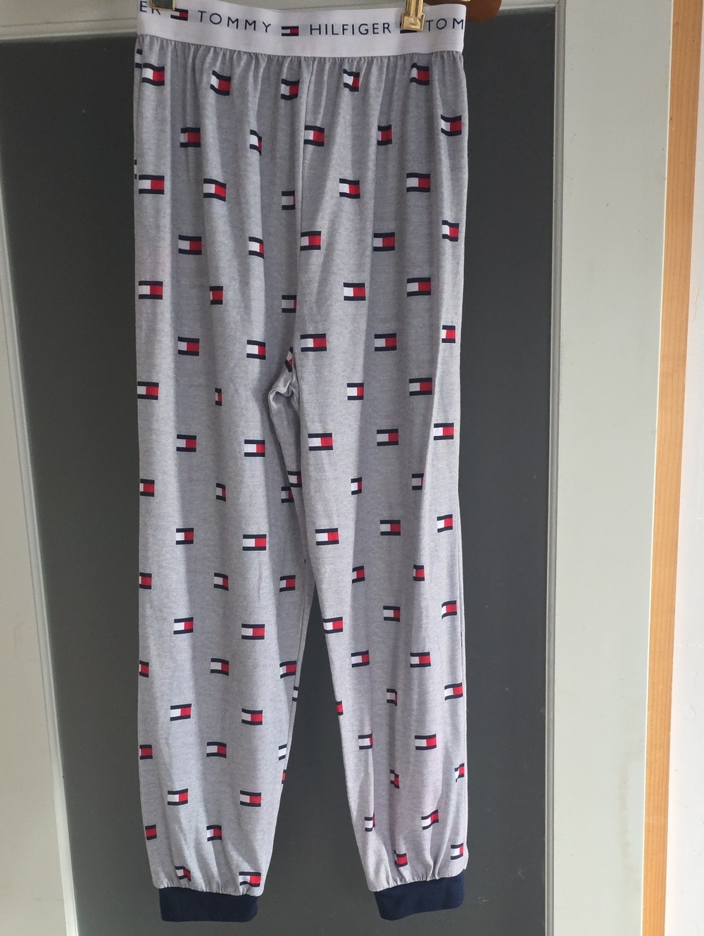 Tommy Hilfiger Gray Logo-Print Jogger Pants with Navy Cuffs